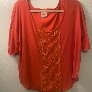Free People Anthropologie Women’s S Orange Short‎ Sleeve Blouse Shirt Top Crop